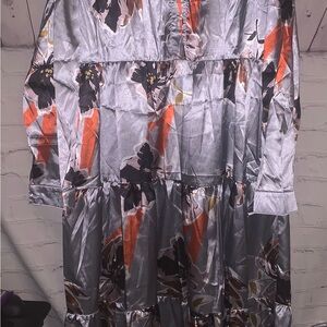 Silver Floral Satin plus size Dress